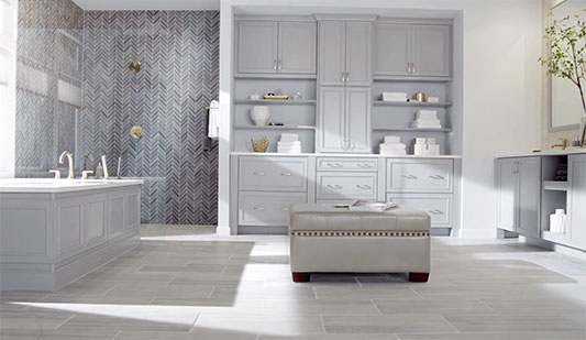 Modern bathroom with a white countertop and a sink