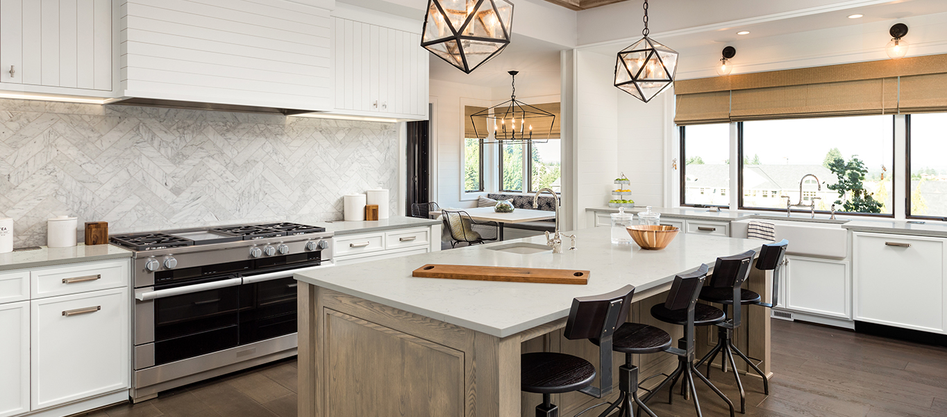 Kitchen with white Quartz countertops