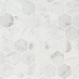 Carrara White Honed 2" Hexagon Mosaic Tile