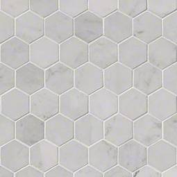 Carrara White 2" Hexagon Polished