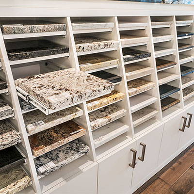 display with granite countertop samples