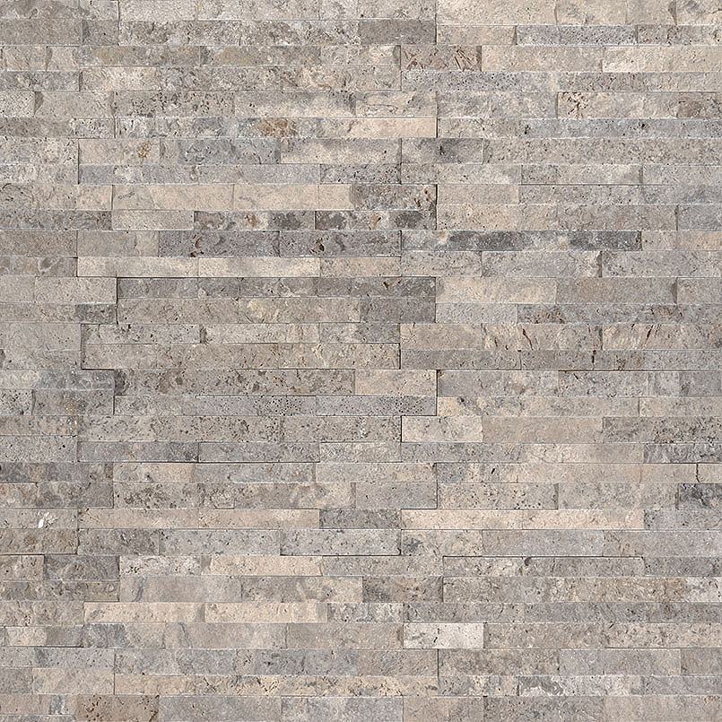 Silver Travertine Mini Stacked Stone Detail