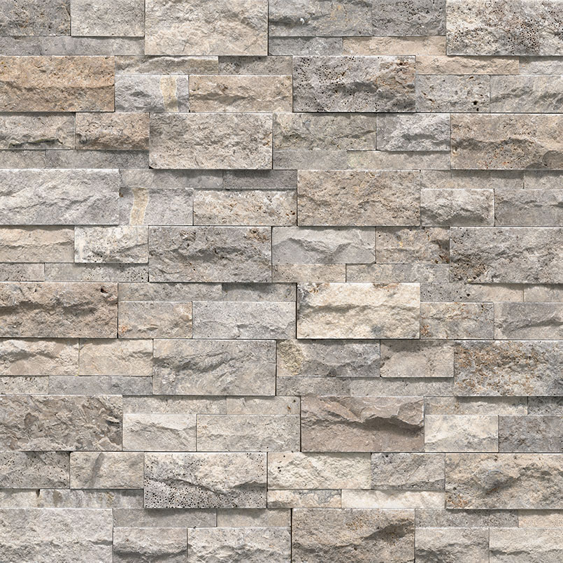 XL Silver Travertine Stacked Stone Detail